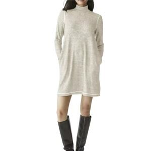 MICHAEL STARS Olivia Sparkle Mock Neck Dress Madison Gold Pockets Gold NWT M